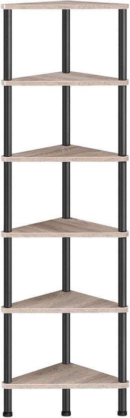 Libreria industriale a 6 livelli con cornice metallica e design grigio e nero