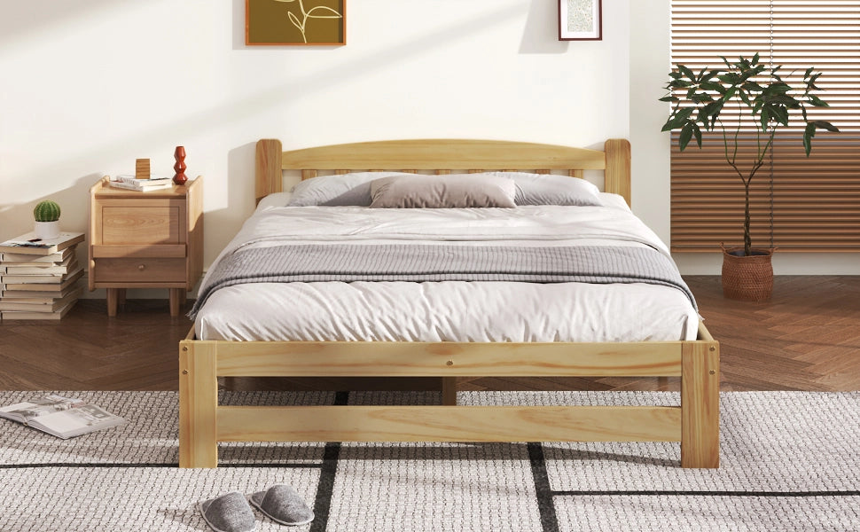 DESMIU Letto matrimoniale 2 posti 140 × 200 cm con testiera, senza materasso, in legno massello, naturale