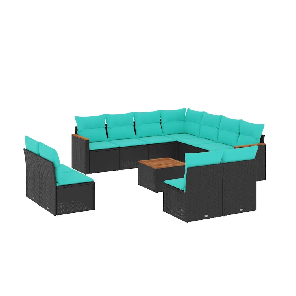 Set Divani da Giardino 12 pz con Cuscini Nero in Polyrattan 3226092