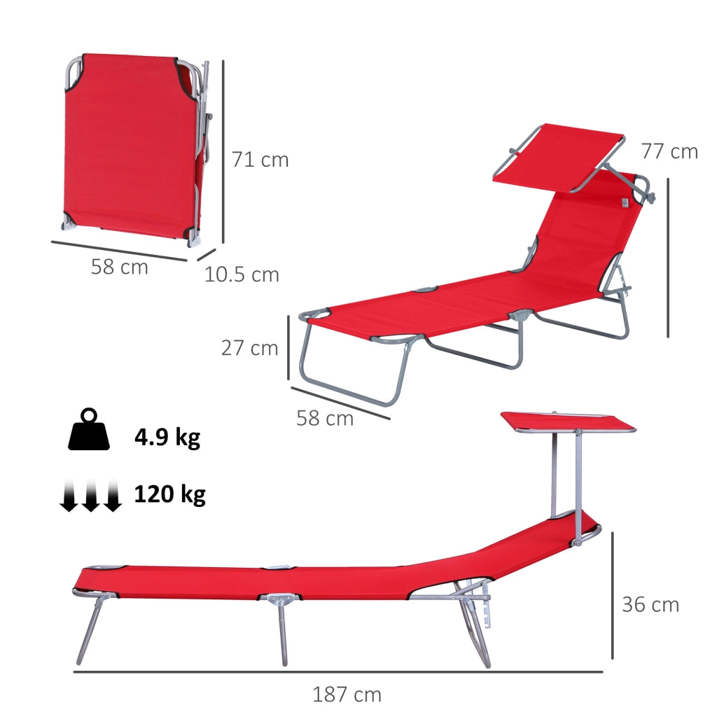 Sdraio Pieghevole da Giardino con Schienale Regolabile e Tettuccio ¨C Minimal ¨C Rosso