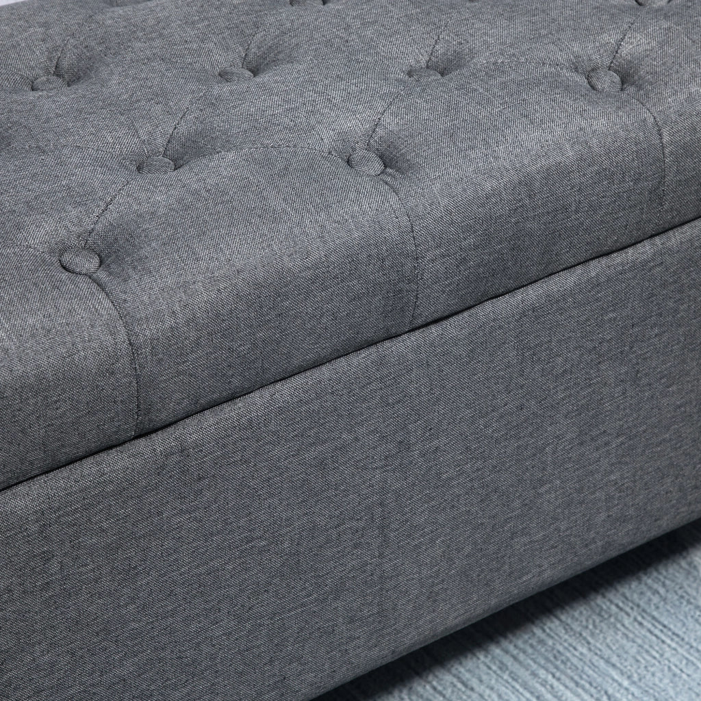 Panca con contenitore ¨C Xylo ¨C tessuto effetto lino grigio scuro gambe in legno 100x40x44 cm