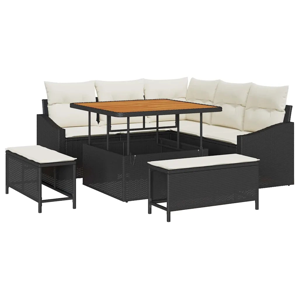 Set Divano da Giardino con cuscino 8 pcs Nero polyrattan