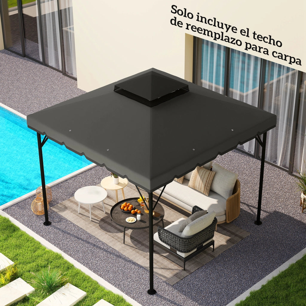 Telo di Ricambio per Gazebo 3x3 m ¨C Xylo ¨C Doppio Tetto con Fori di Drenaggio UPF 30+ Grigio Chiaro