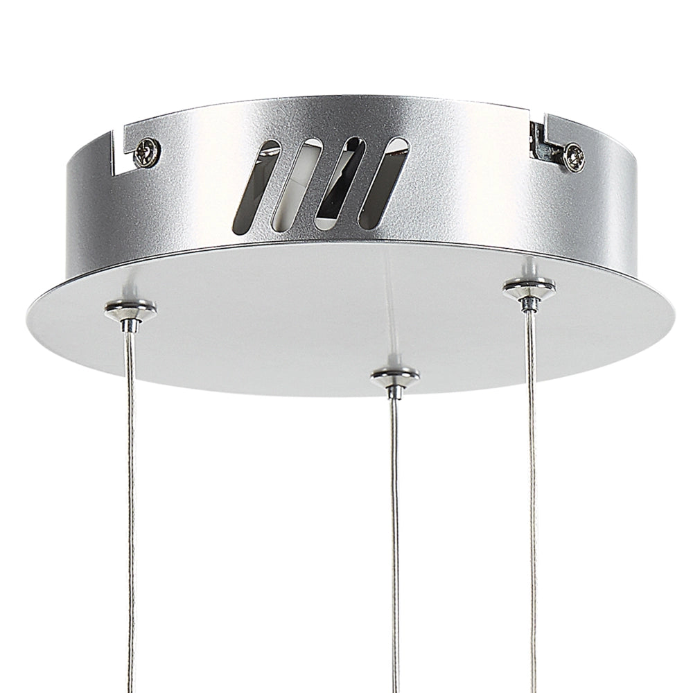 Lampada a Sospensione Argento Cristallo Vetro Acciaio Luci LED Integrate Anello Forma Rotonda Appeso Illuminazione Glamour Moderna