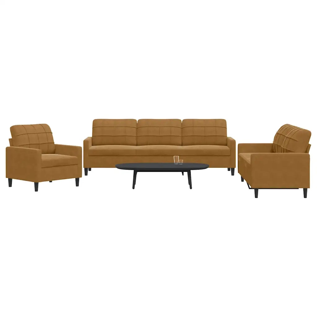 Set di Divani 3 pz con Cuscini Marrone in Velluto