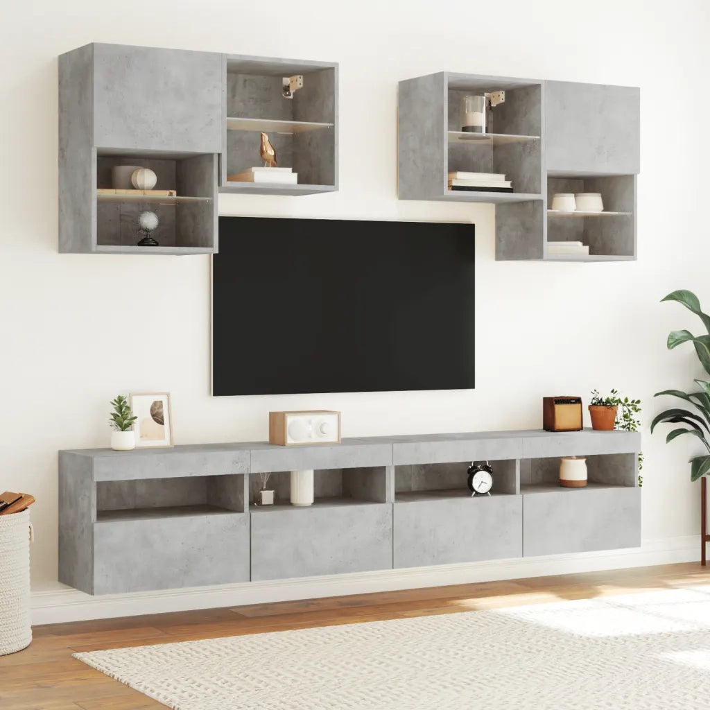Mobile TV a Parete con Luci LED-Mobile TV a Muro Grigio Cemento 100x30x40 cm