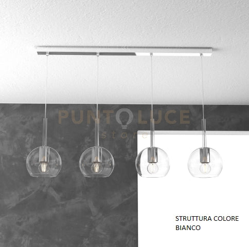 SOSP. BIANCO RETTANGOLARE 4 LUCI VETRI TUTTI PICCOLO TRASPARENTE 1155BI-S4 RP-TR
