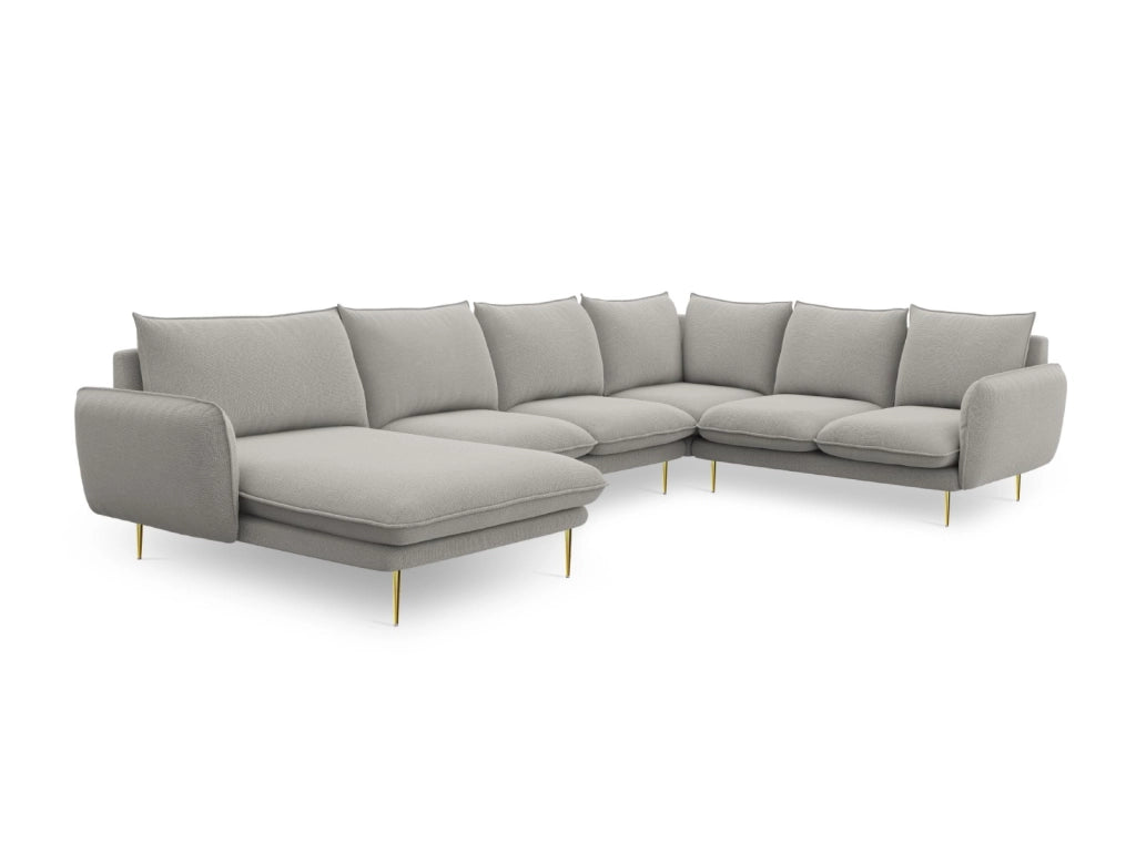 Cosmopolitan Design - Divano panoramico destro "Vienna" 7 posti in tessuto strutturato grigio chiaro 