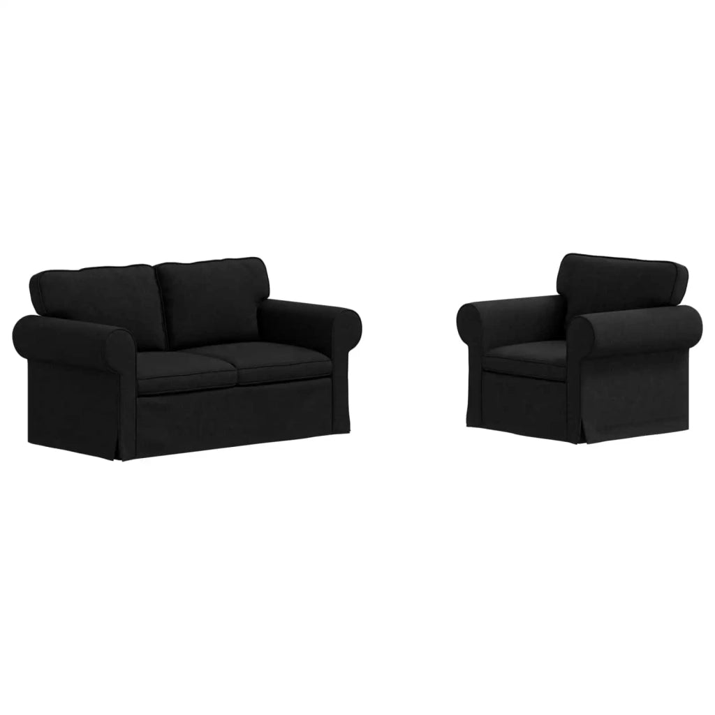 Divano 2 pcs Nero 155 x 82 x 80 cm Tessuto