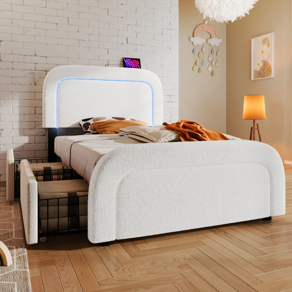 letto imbottito sherpa bianco 90 x 200 cm
