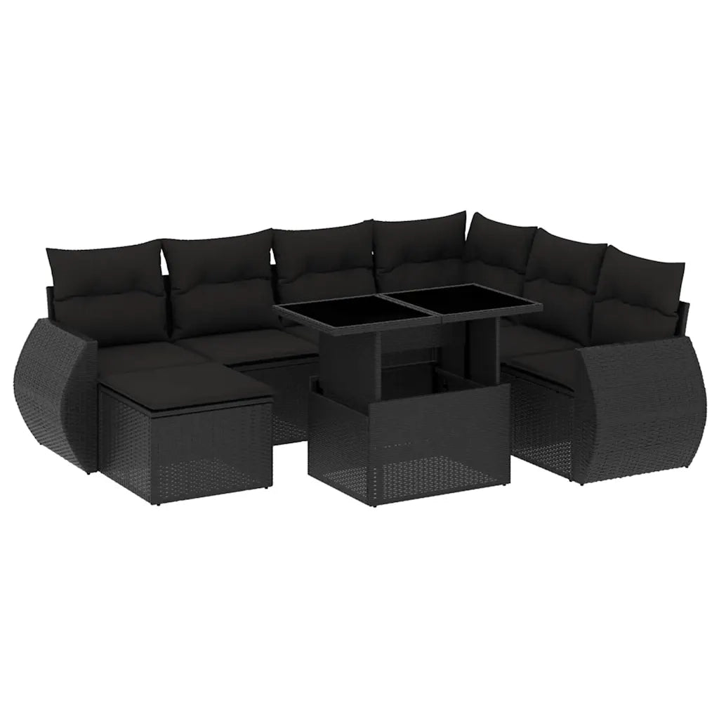 Set Divani da Giardino con Cuscini 8 pz Nero in Polyrattan