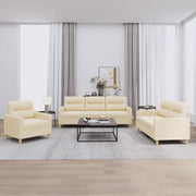 Set di Divani 3 pz con Cuscini Crema in Tessuto