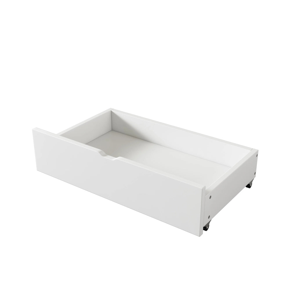 DESMIU Letto singolo 90 × 200 cm con 2 cassetti e 3 vani portaoggetti, senza materasso, in legno di pino e MDF, bianco