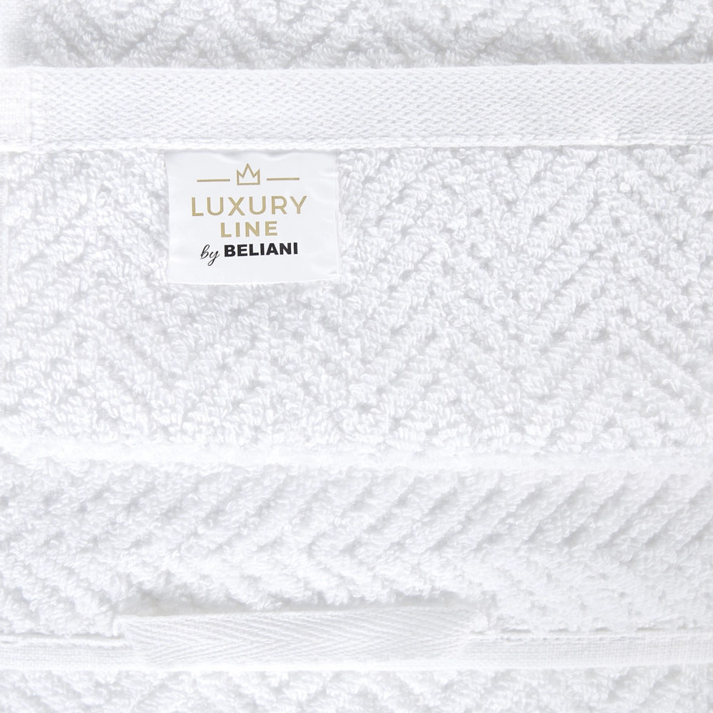 Set di 2 asciugamani in morbido cotone bianco con motivo a spina di pesce stile classico ospiti bagno