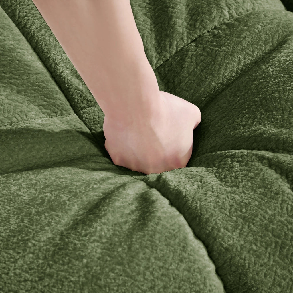 Divano modulare con cuscini trapuntati e cuscino piccolo, in Chenille, Verde 330 × 86 × 90 cm