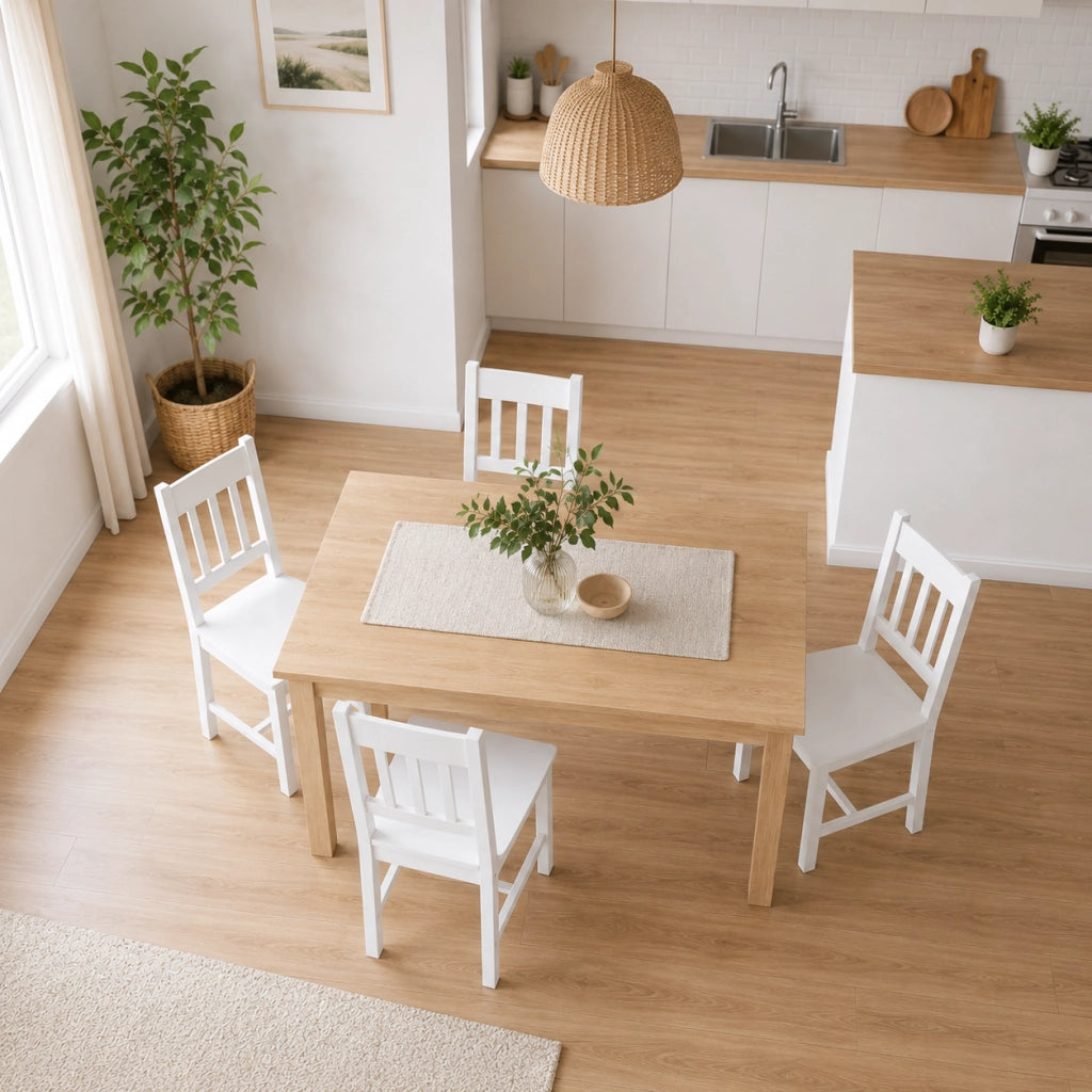 Set di 4 sedie da pranzo 41x46.5x85.5 cm con schienale aperto in legno bianco