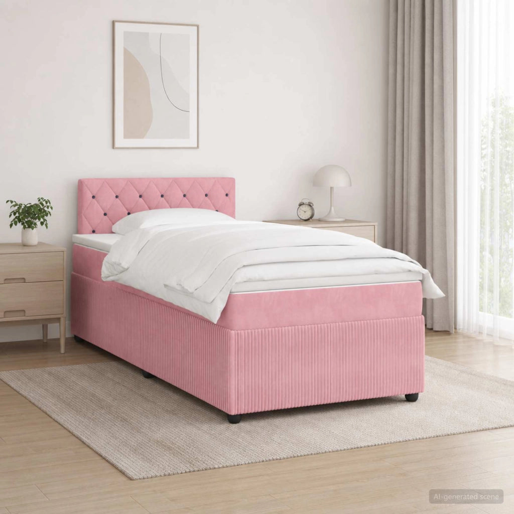 Letto box spring con materasso Rosa 120 x 200 cm Velluto 3451654