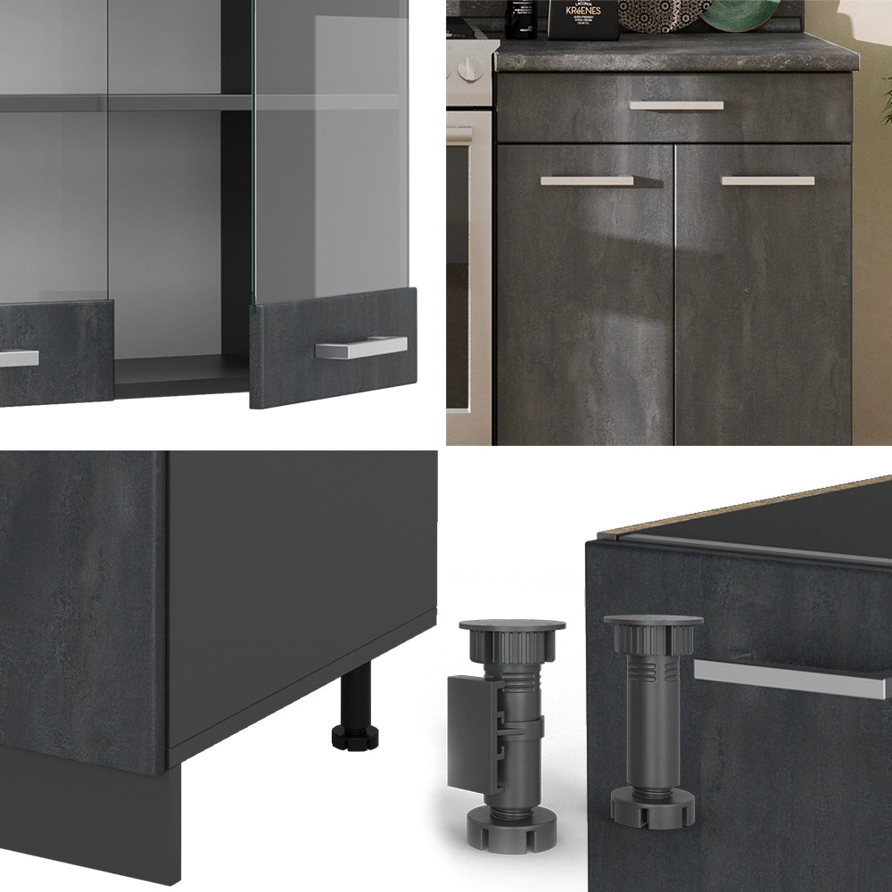 Mobile da cucina R-Line Calce nera/Antracite 200 cm PL Marmo Vicco