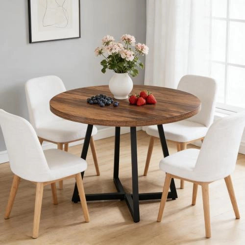 TAVOLO Rotondo 80 cm MDF e Metallo Nero Marrone Rustico