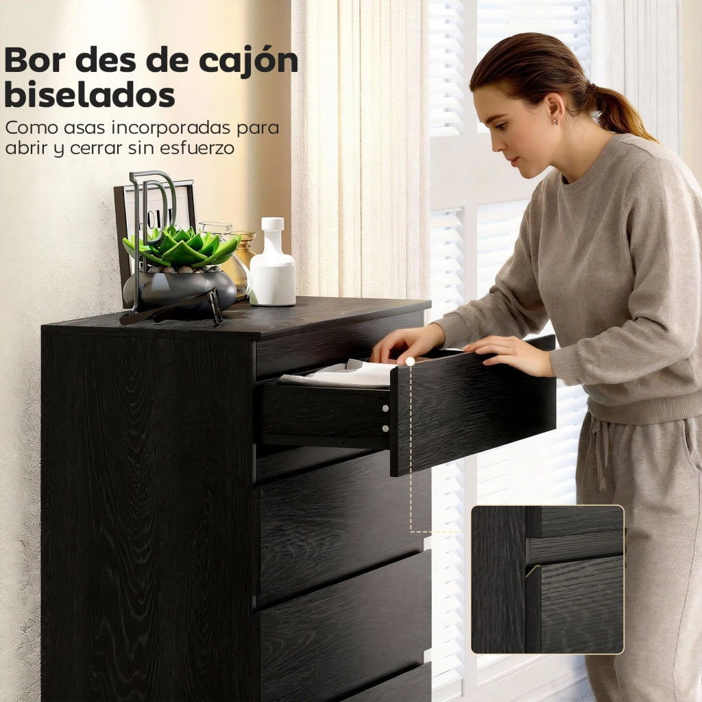 Cassettiera 5 Cassetti Moderna per Camera Soggiorno Ufficio ¨C Minimal ¨C Nero 77x40x111,5 cm