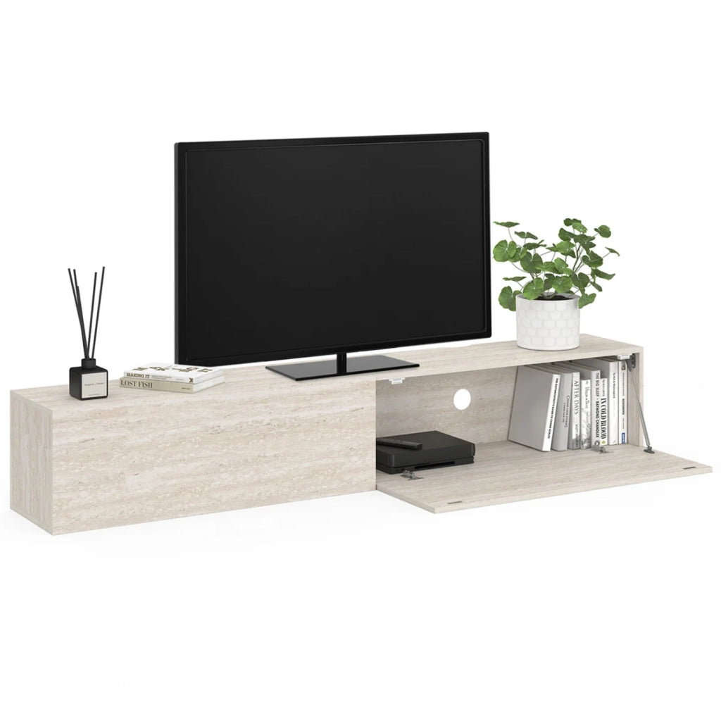 IDMarket - Mobile TV sospeso ELIO 180 cm con 2 ante in legno effetto travertino