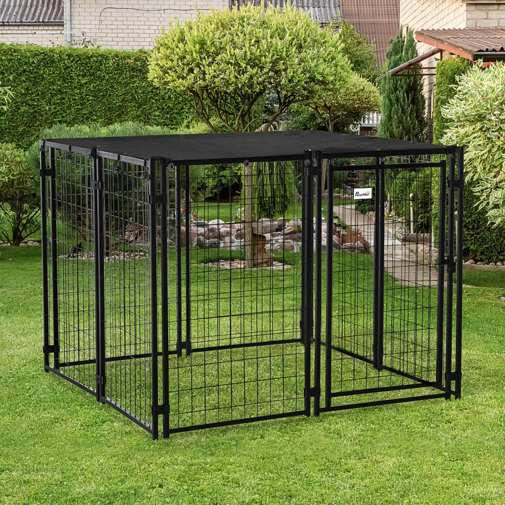 Recinto Pieghevole per Cani con Copertura ¨C Xylo ¨C 8 Pannelli, Porta Bloccabile, 141x141x113cm, Nero