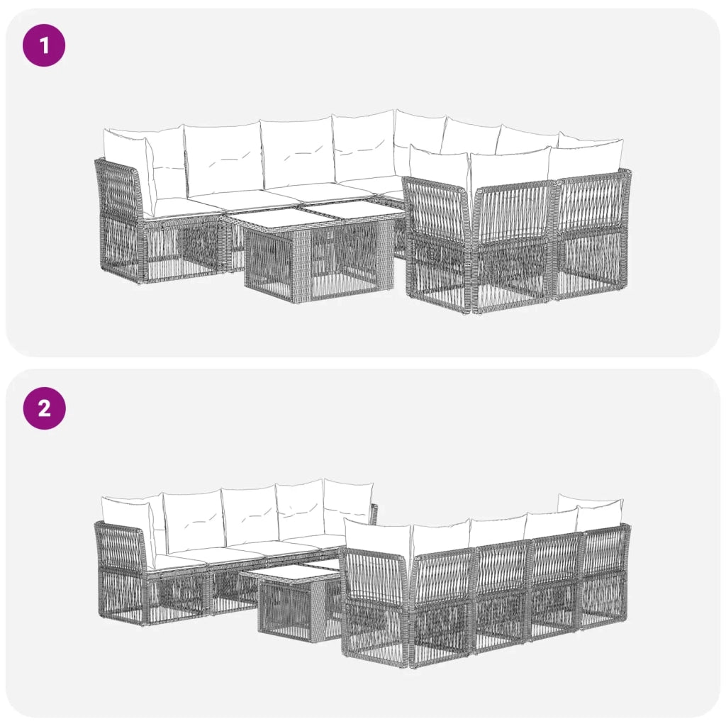 Set Divano da Giardino 9 pz Beige polyrattan 3436431
