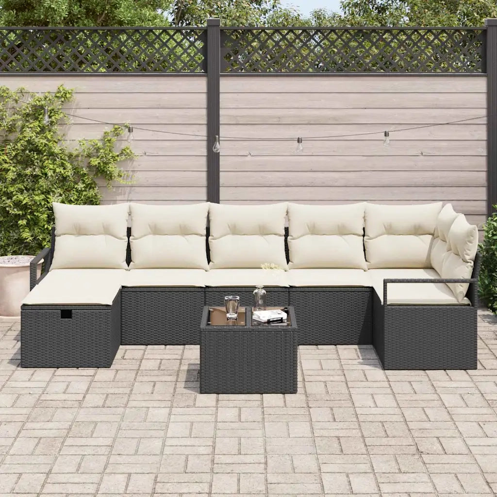 Set di divani con cuscino 8 pcs Nero e Crema polyrattan