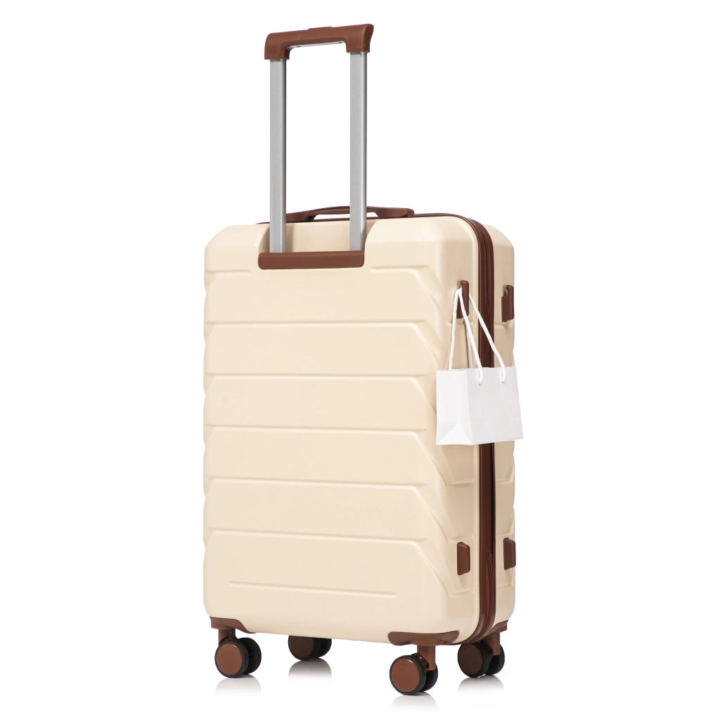 Set di 4 valigie rigide con ruote girevoli a 360 gradi e manico telescopico a 3 livelli in ABS beige con beauty case