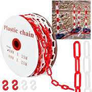 Catenaccio in plastica 25 m - Catenaccio di sicurezza - Rood/Wit - 4 ganci di arresto - Catenaccio di allarme - Diametro 6 mm - Catenaccio di sicurezza