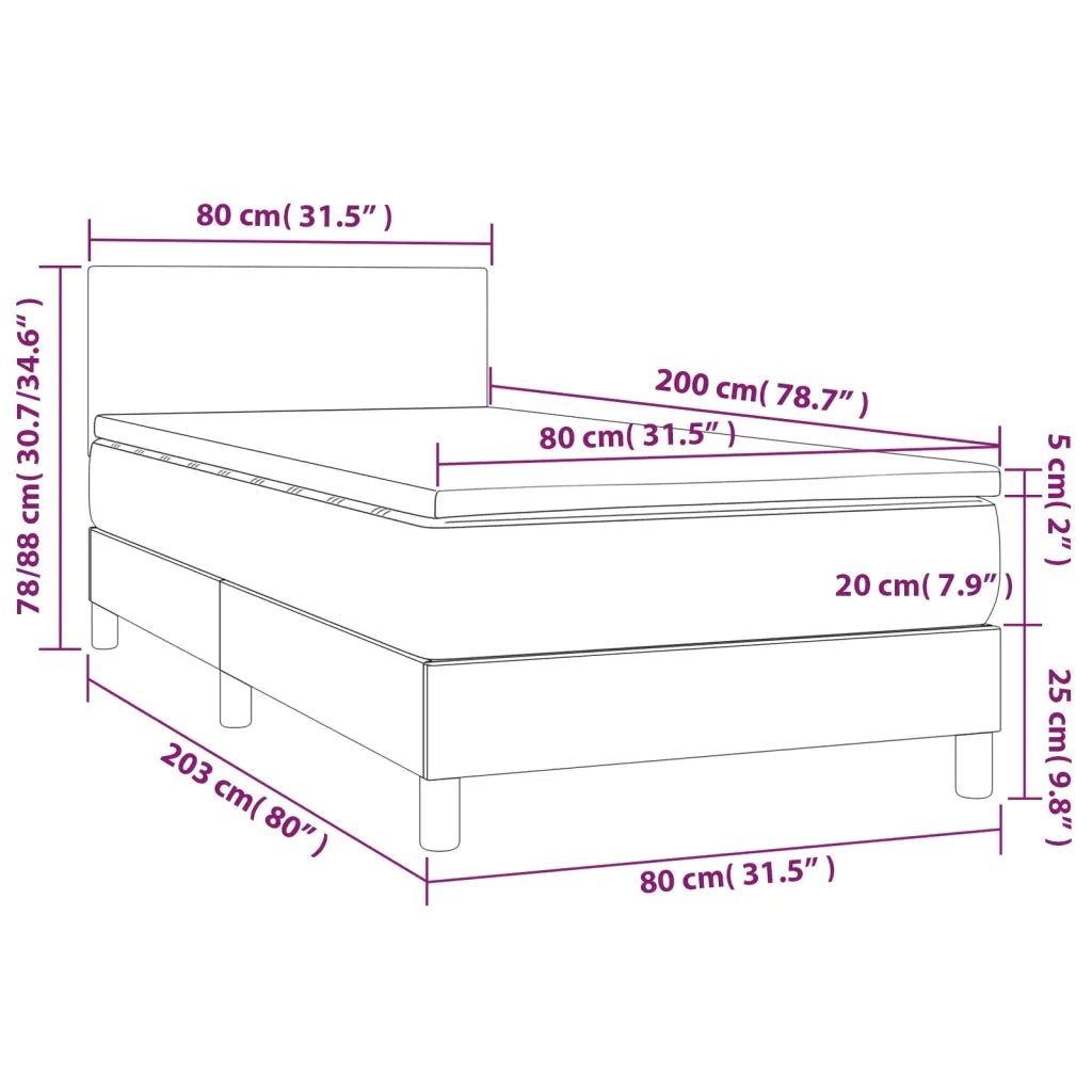 Letto singolo | Letto per adulti | Giroletto a Molle con Materasso Grgio 80x200 cm in Similpelle