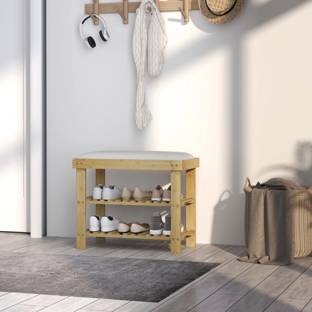 Scarpiera in Bamb¨´ con Cuscino ¨C zephmum ¨C Crema 60x29x49 cm