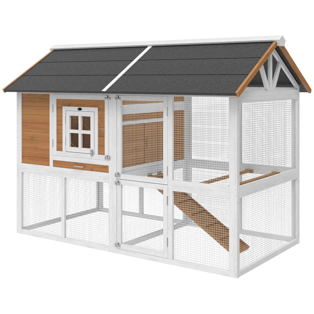 Pollaietto per 4 Galline con Nido e Vassoio Estraibile ¨C Minimal ¨C Legno Marrone 200x104x145cm