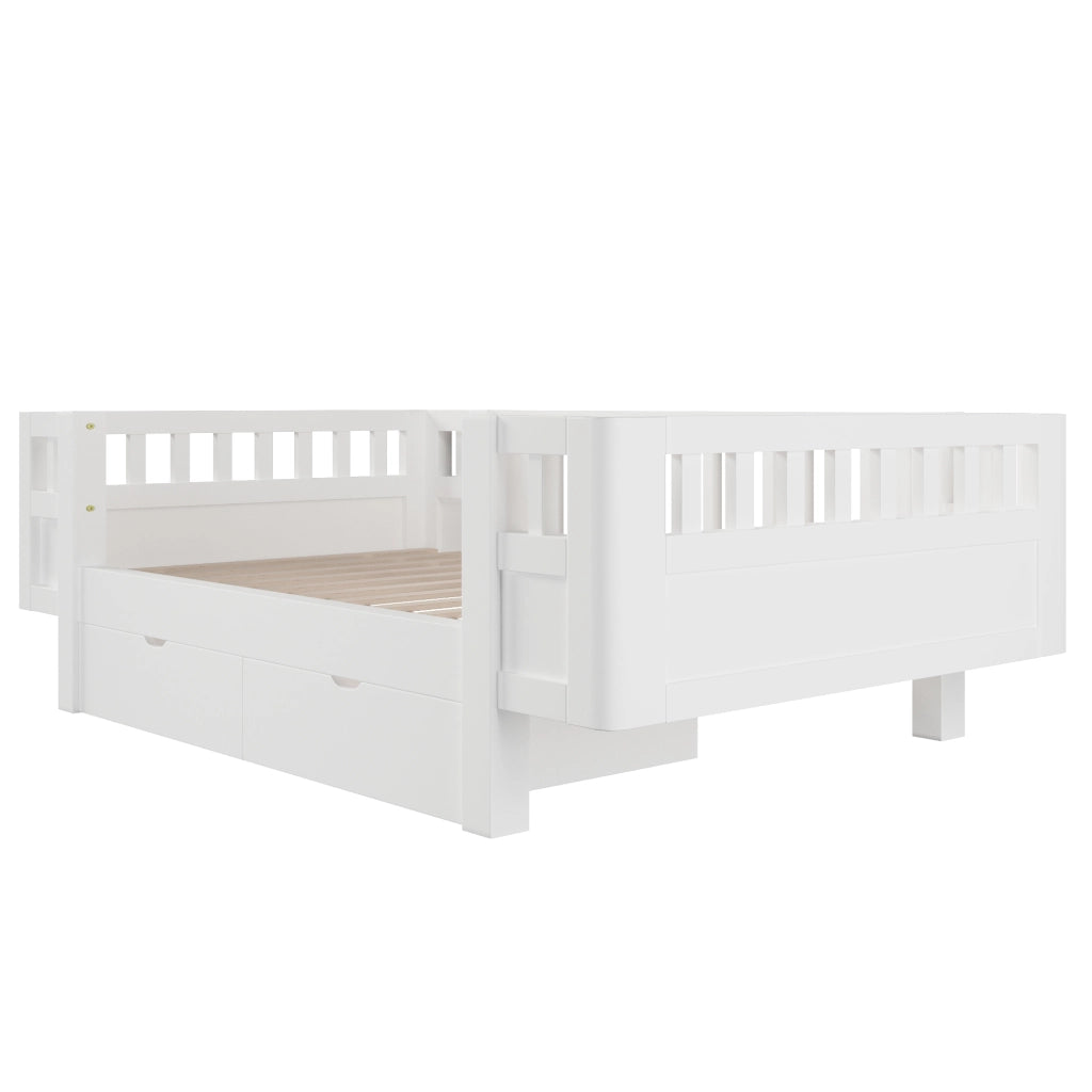 DESMIU Letto per bambini 90 × 200 cm con 2 cassetti e barriera di sicurezza, senza materasso, in legno massello, bianco