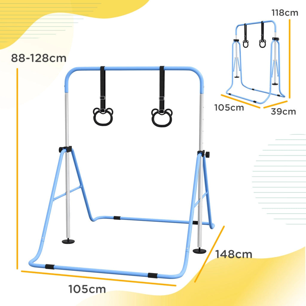 Barra di ginnastica per bambini ¨C Minimal ¨C regolabile in altezza, anelli, blu