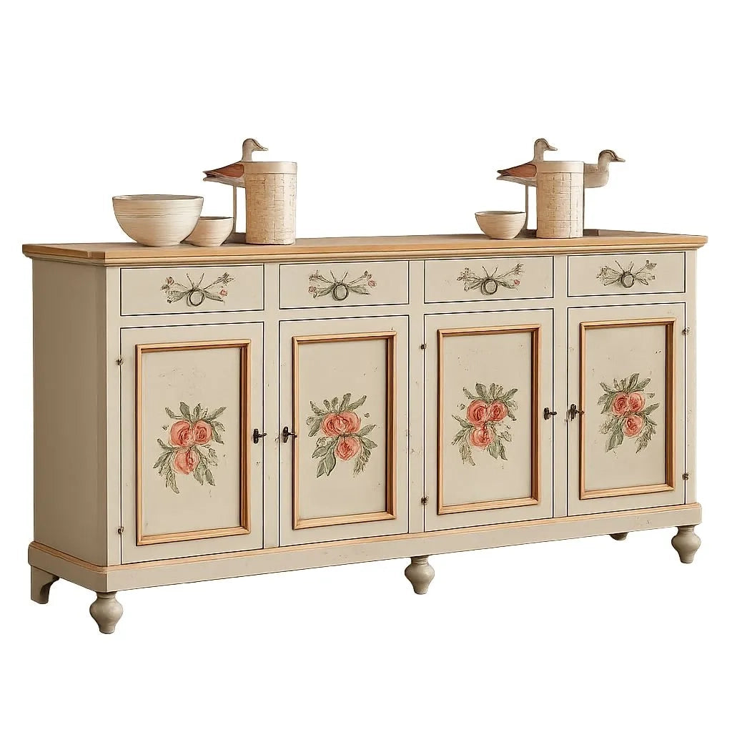 Madia credenza in legno provenzale laccata a mano 4 porte 198x50x107 - Mobili 2G