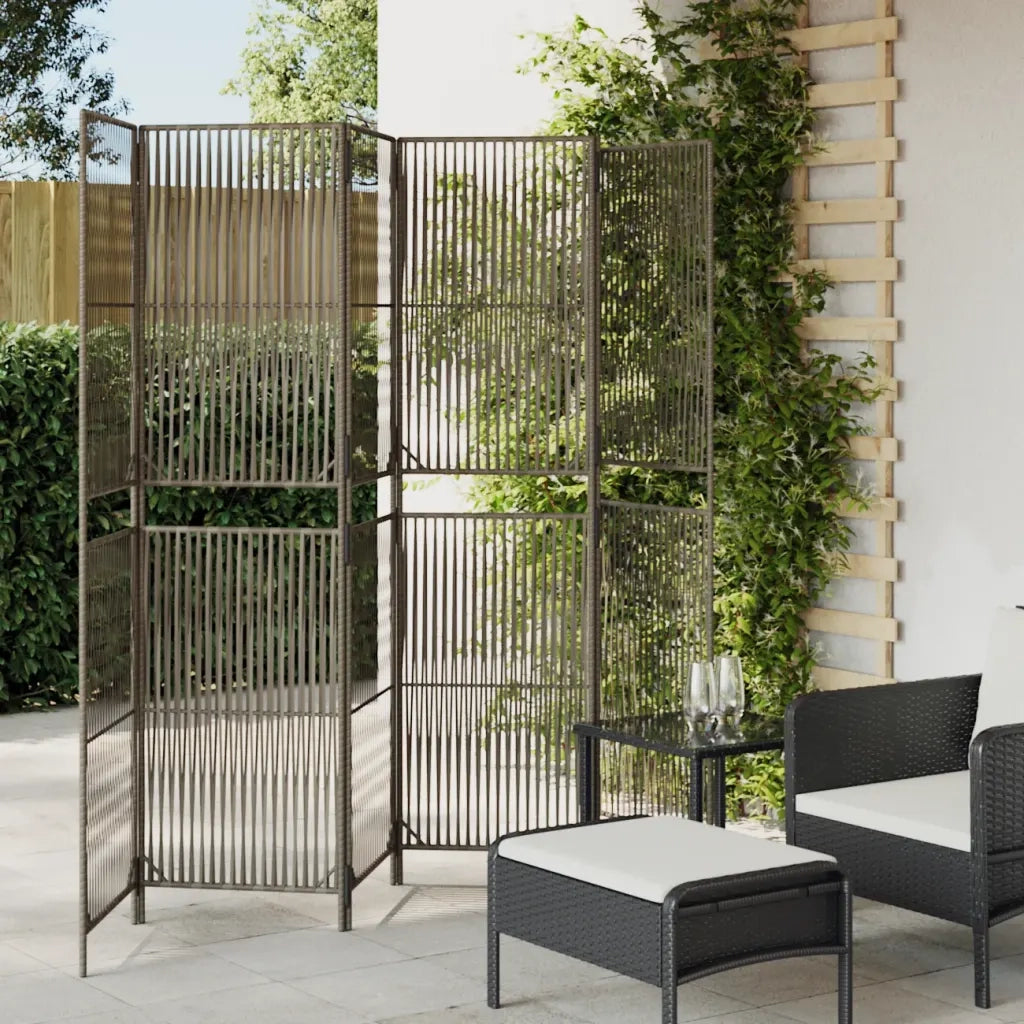Divisorio per Ambienti | Divider per stanze | Paravento a 6 Pannelli Grigio in Polyrattan