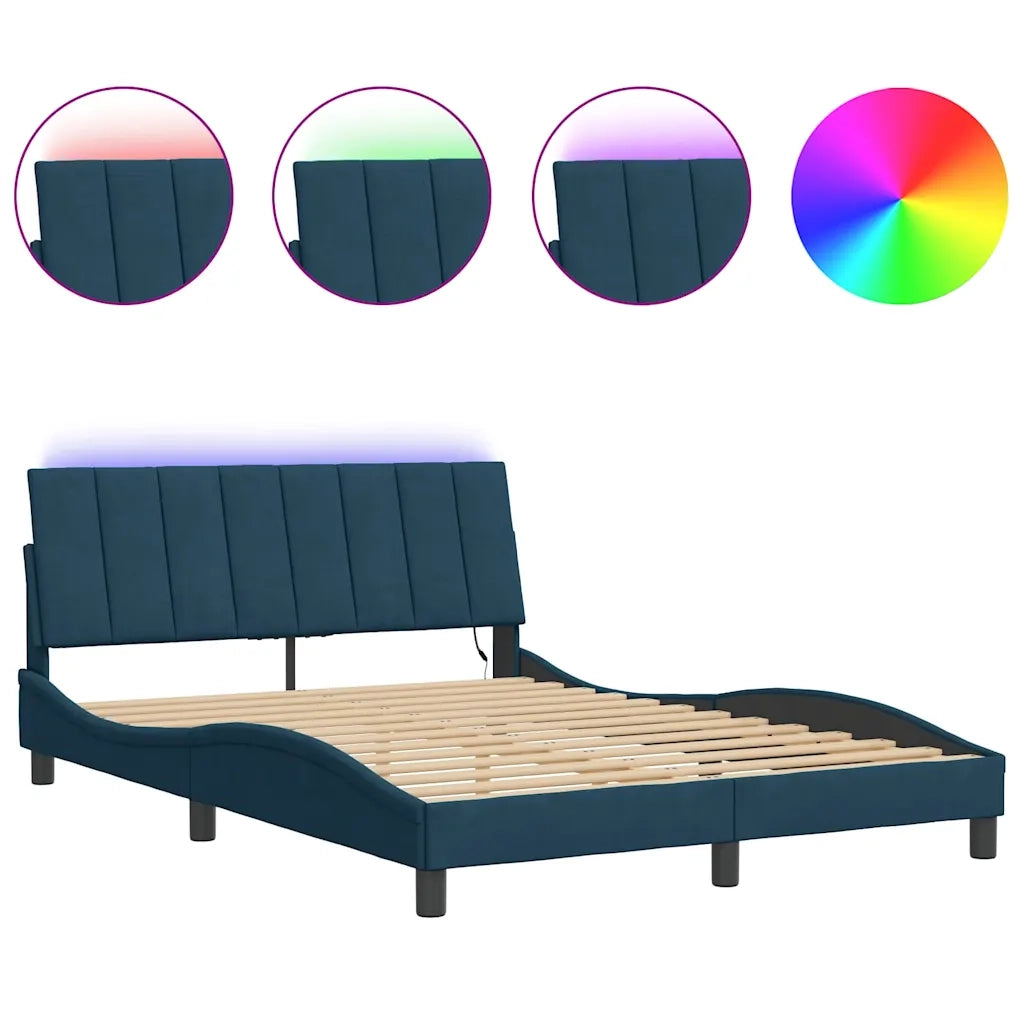 Giroletto con LED senza Materasso Hanko Blu 140x190 cm in Velluto 3213779