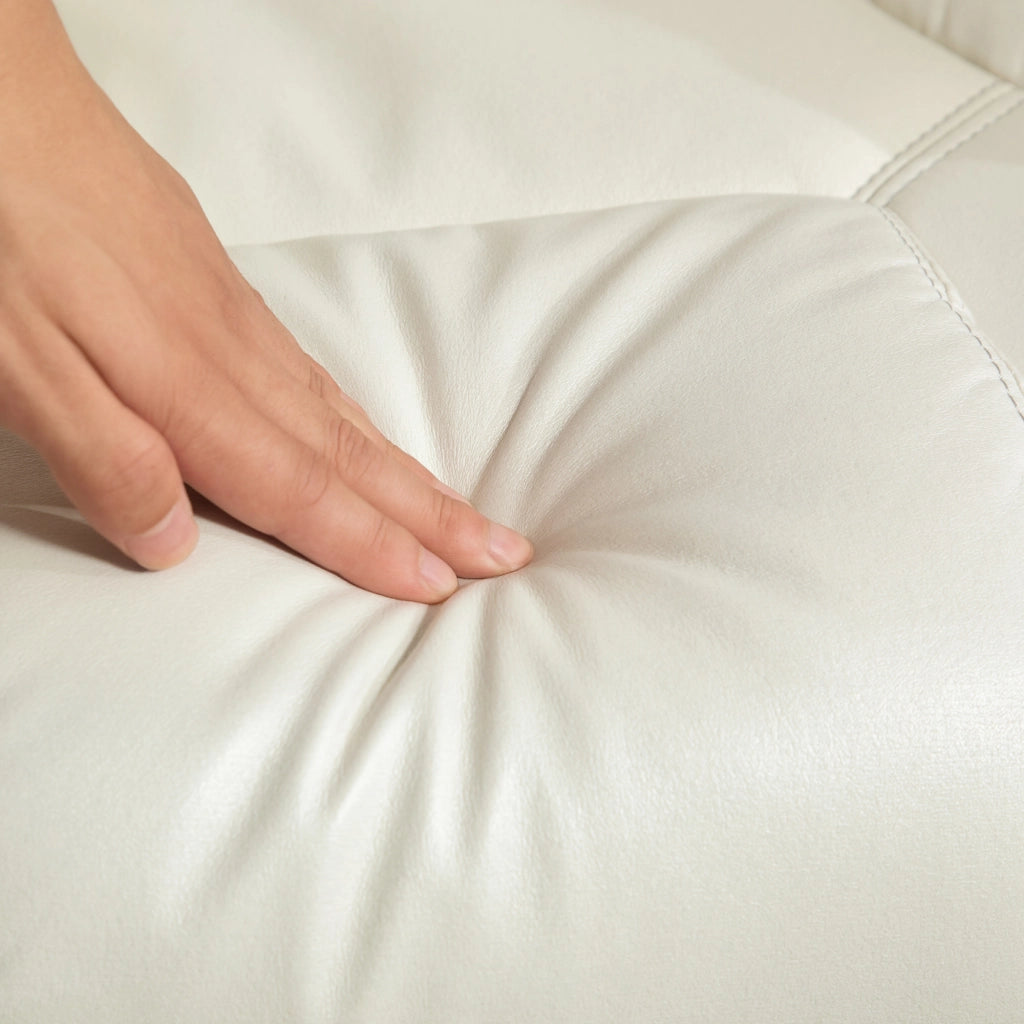 POLTRONA Relax con sgabello 84x84x104 cm Pelle rigenerata Bianco crema Set 2 pezzi