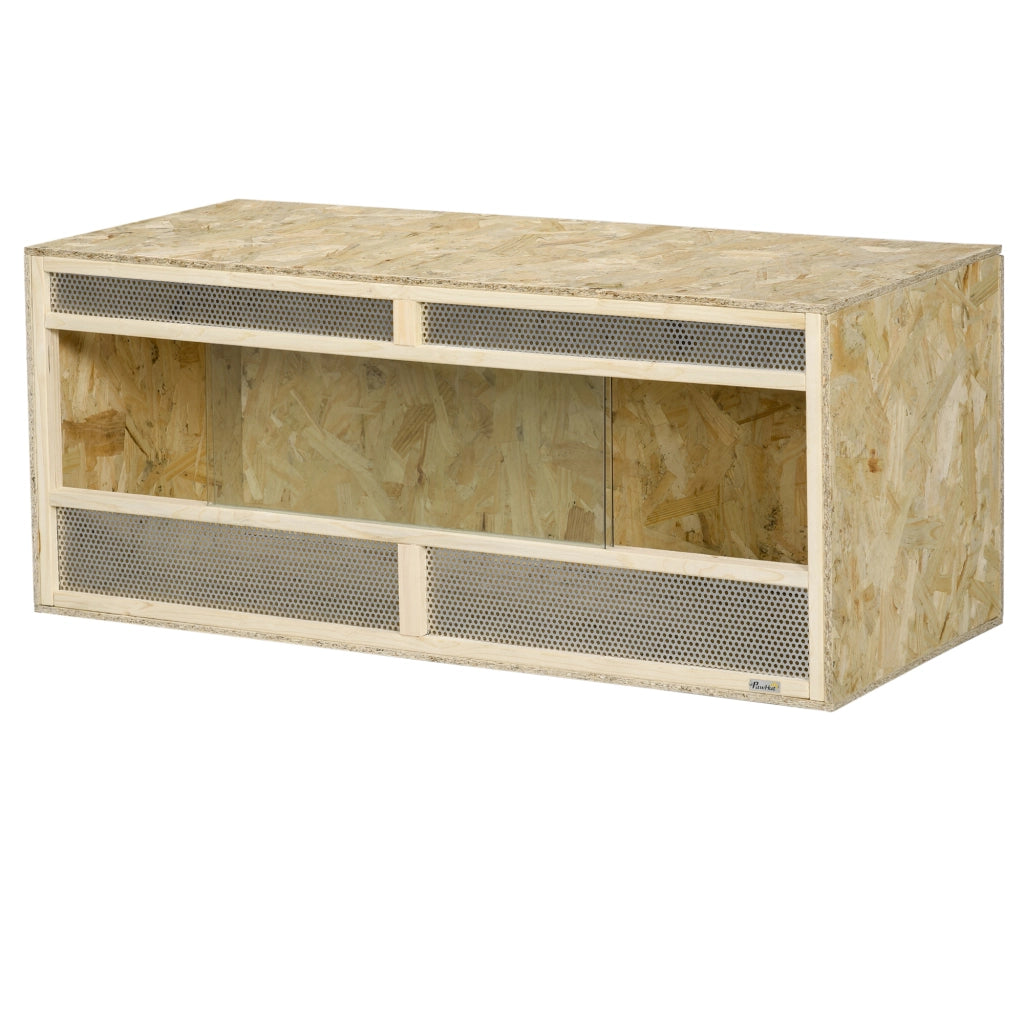 Terrario in legno OSB per rettili con porta scorrevole in vetro ¨C zephmum ¨C 120x50x50 cm naturale