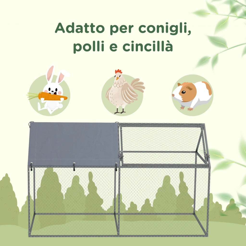 Gabbia per Animali in Acciaio con Tetto in Tessuto ¨C zephmum ¨C 198x100x120 cm Verde Argento