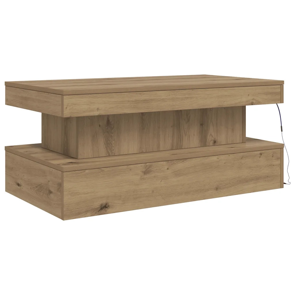 Tavolino da Salotto con Luci LED-Tavolino da soggiorno Rovere Artigianale 90x50x40 cm 754120