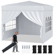 Gazebo da giardino pieghevole con 4 pannelli laterali altezza regolabile borsa da trasporto, Gazebo da esterno impermeabile Bianco