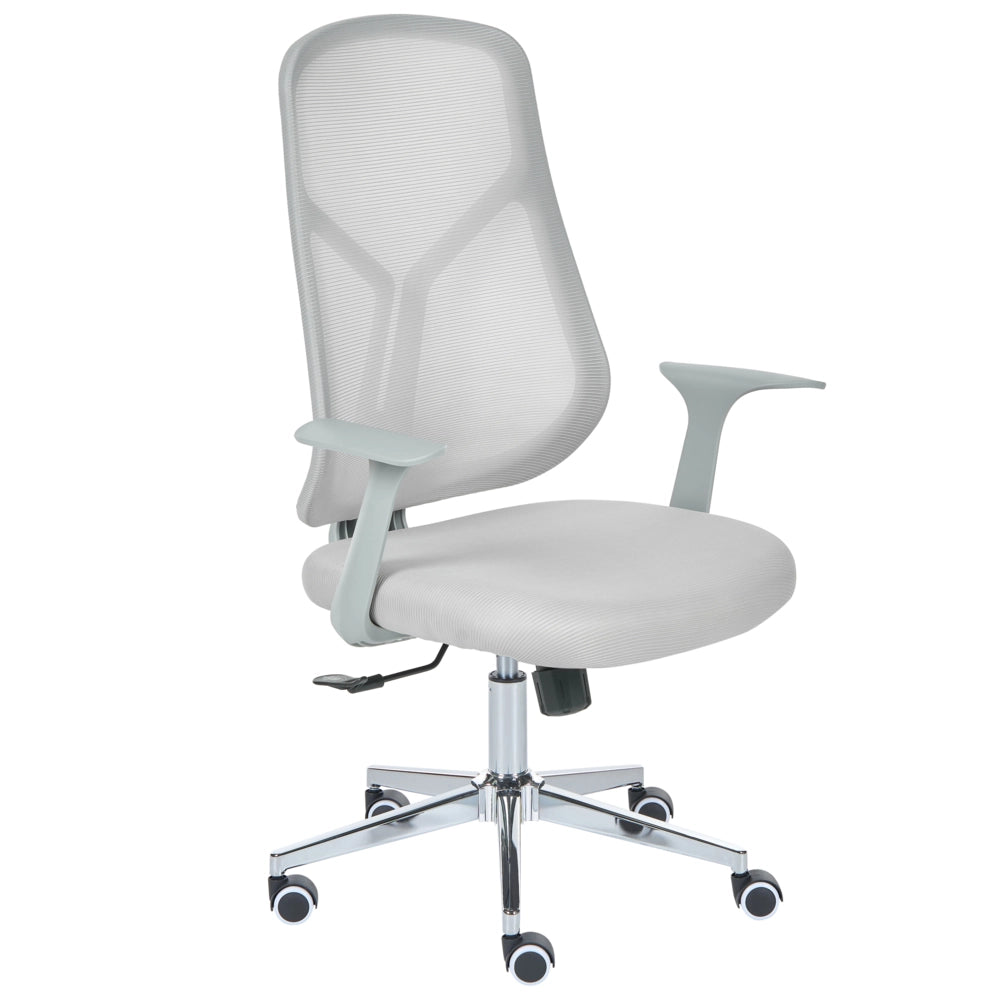 Sedia da ufficio grigio chiaro con rivestimento in rete, base girevole, altezza regolabile, braccioli, per ufficio domestico, stile moderno