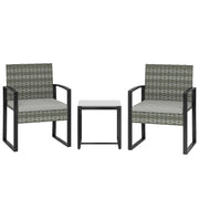 Set patio per 2 persone in rattan sintetico con tavolino; cuscini sfoderabili; grigio chiaro