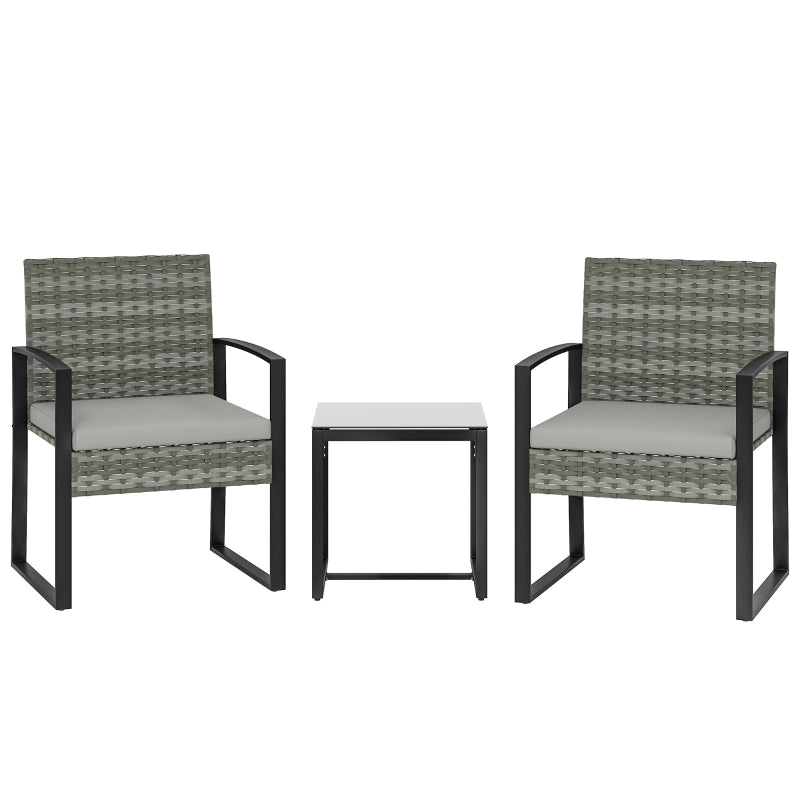 Set patio per 2 persone in rattan sintetico con tavolino; cuscini sfoderabili; grigio chiaro