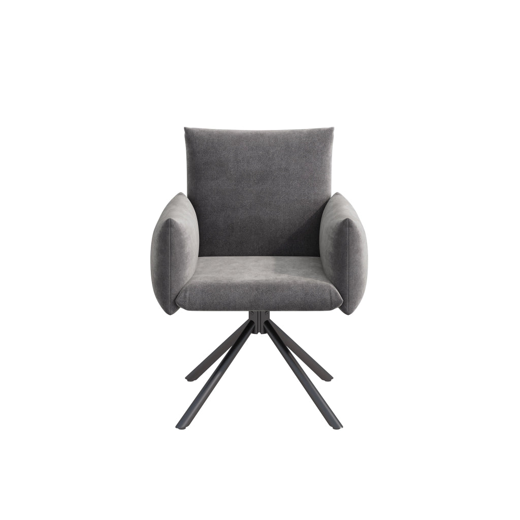 Set di 2 sedie da pranzo girevoli con braccioli; schienale ergonomico e base in metallo in velluto grigio