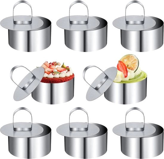 Anelli per dessert in acciaio inossidabile da 8 cm - 8 pezzi con rivestimento antiaderente