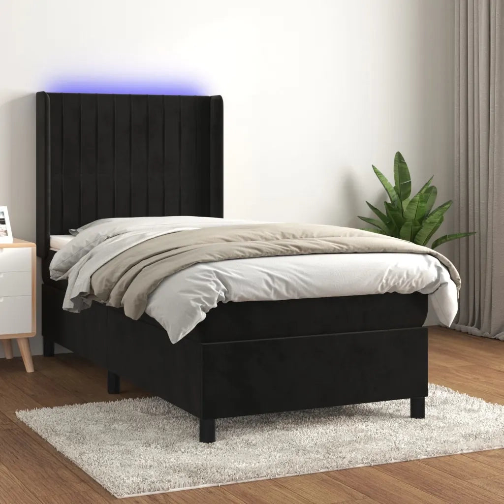 Letto a Molle con Materasso e LED Nero 100x200 cm in Velluto 3139669