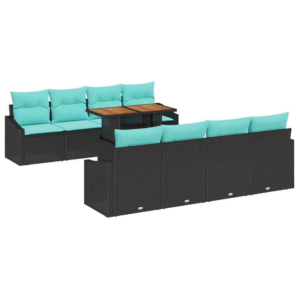 Set Divano da Giardino con cuscino 9 pcs Nero e Verde acqua 3349815